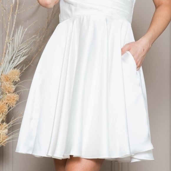 Off White Wedding Homecoming Bridal Short Satin A-Line Solid Dress Gown AC013 - Picture 5 of 6
